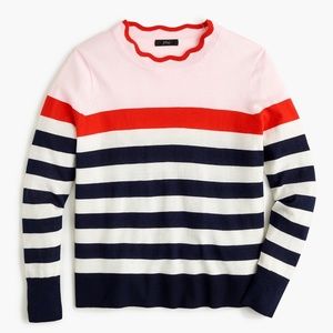 J Crew Scallop trimmed pullover sweater in colorblock stripe L1070